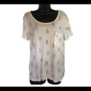 Forever21 Contemporary M cream T-shirt with pink perfume bottles